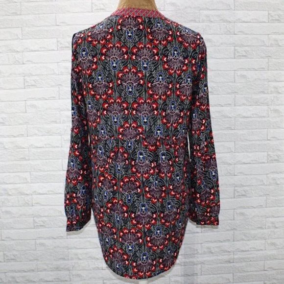 CATO Blouse Lace Up Red Floral Patchwork Long Sleeve Tunic Small - Picture 5 of 11